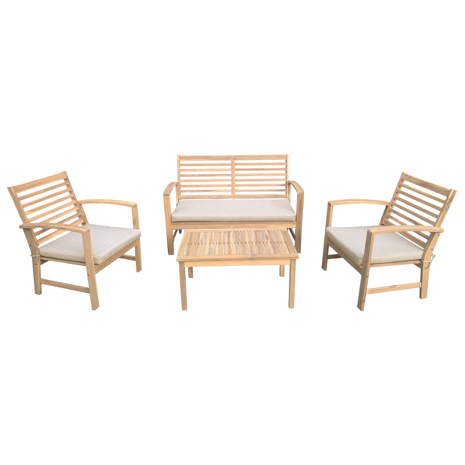 Conjunto de muebles de jardín de acacia goa de 4 plazas cojines arena