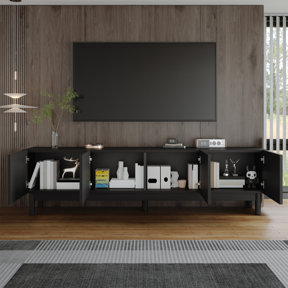 Mueble de tv con 4 puertas negro 45,5x169x34cm