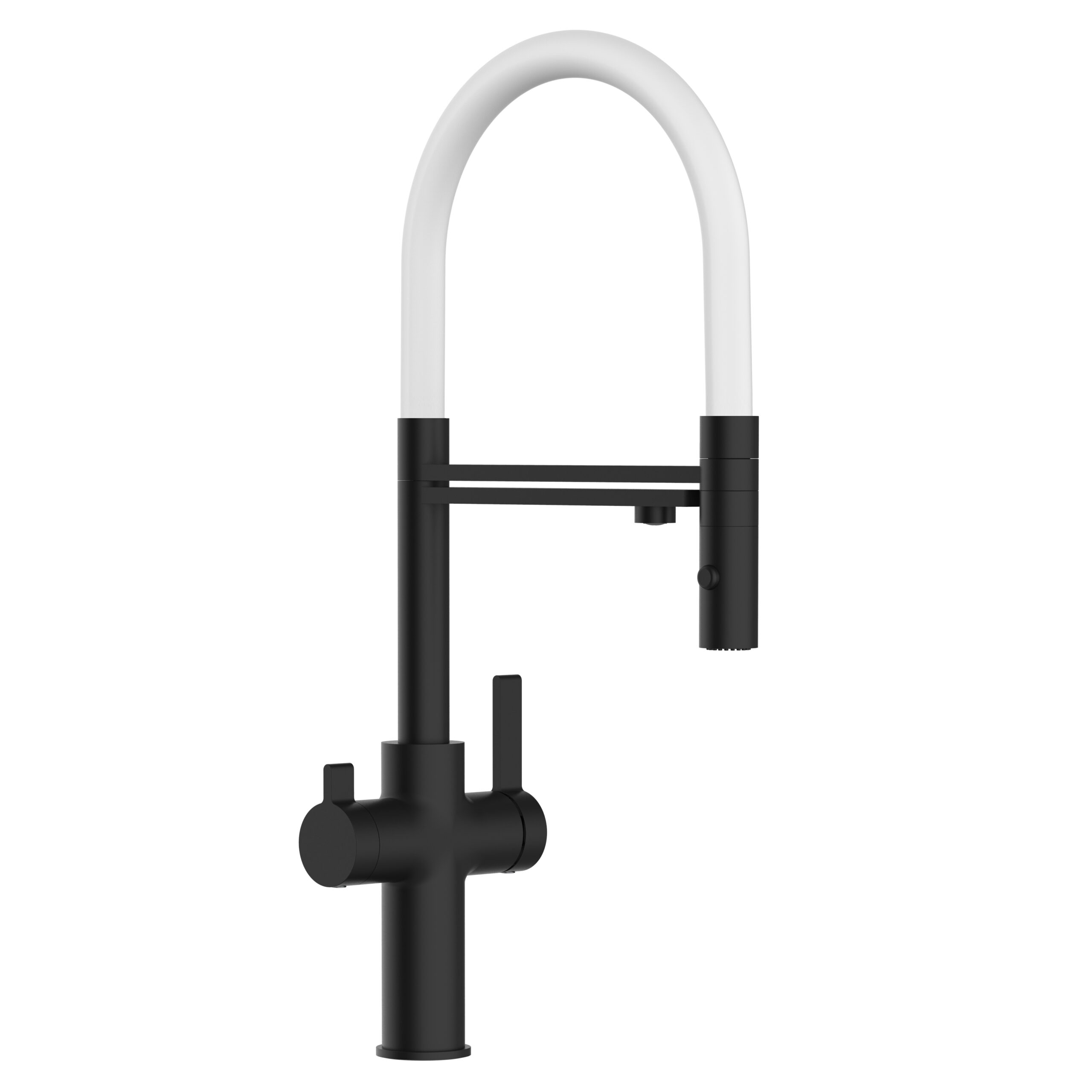 Grifo cocina 3 vías negro caño giratorio blanco flexible ducha 2chorros, FC