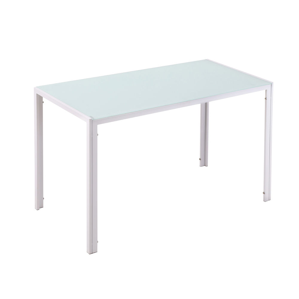 Mesa de comedor 120x60x75 cm metal, vidrio templado color blanco Homcom