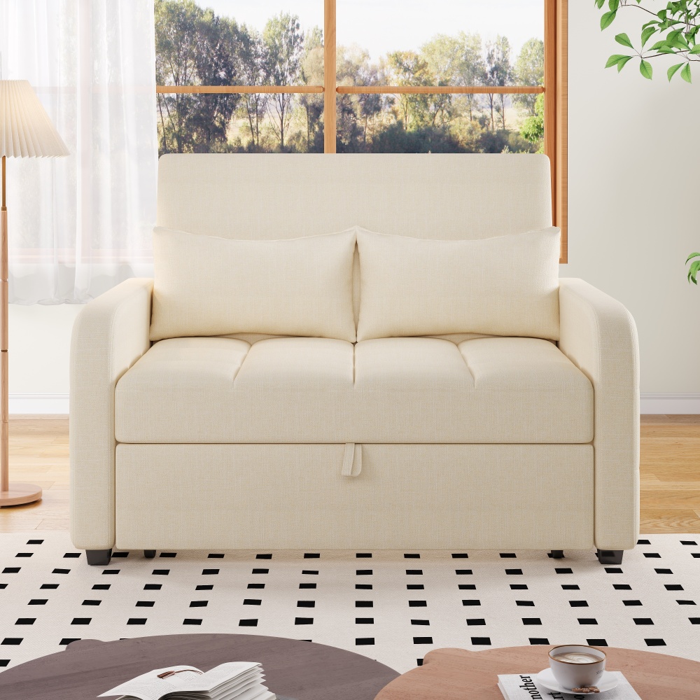 Sofá cama plegable beige 2 plazas con respaldo ajustable y 2 cojines