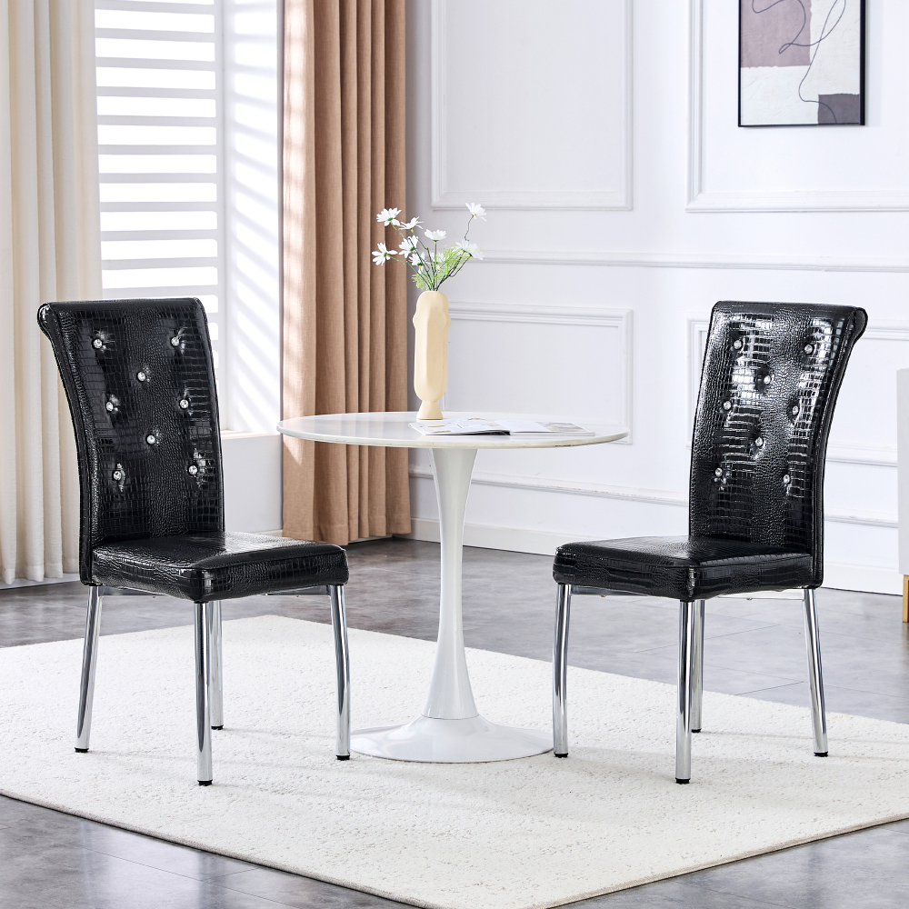 Silla de comedor PVC negro set de 2 con patas metálicas