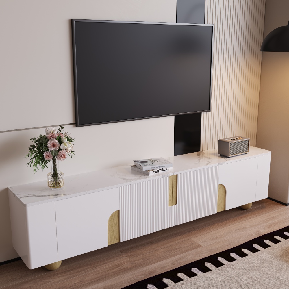 Mueble de tv con 4 puertas blanco y madera 44x180x40cm