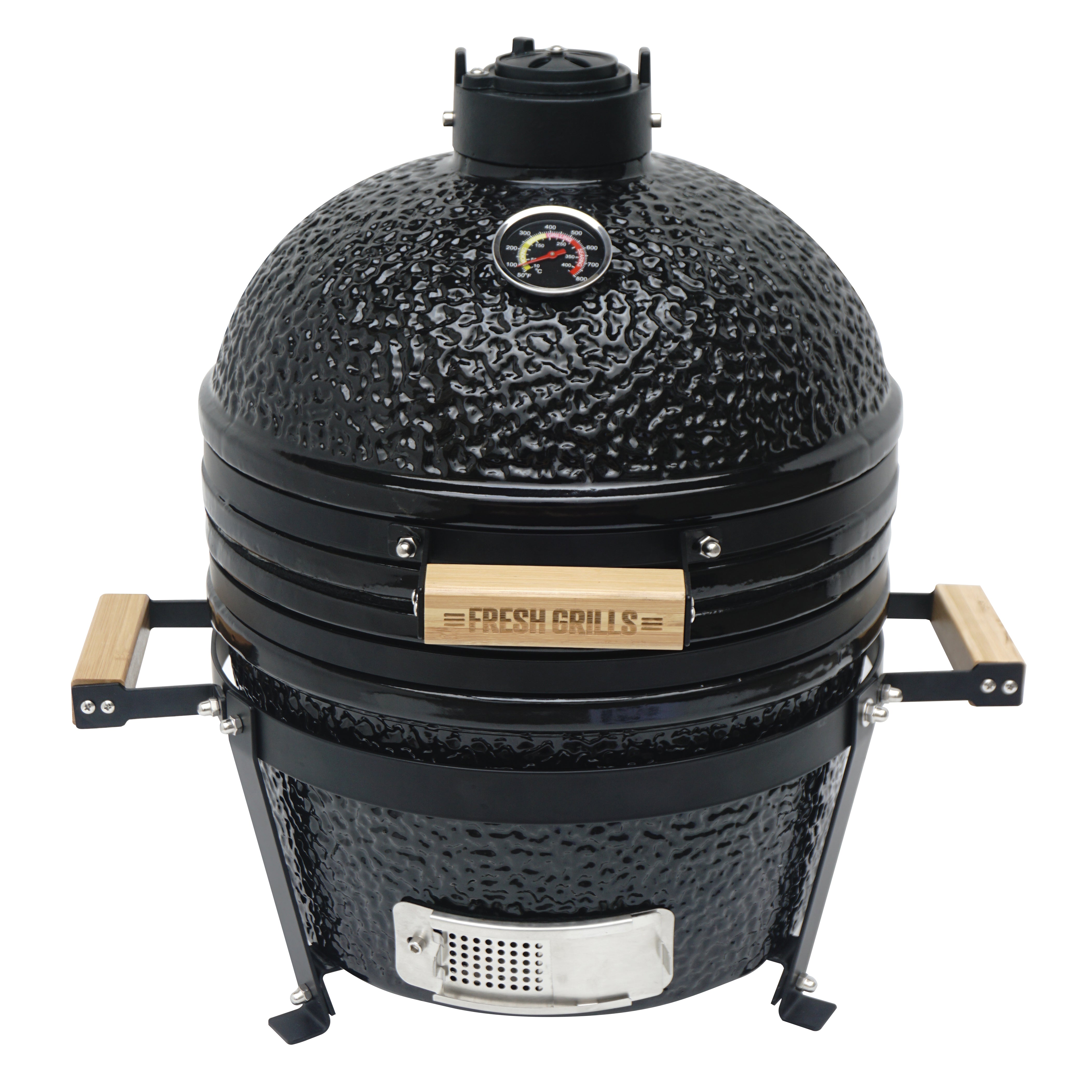 Barbacoa kamado cerámica 40,6cm negra, soporte utensilios y funda