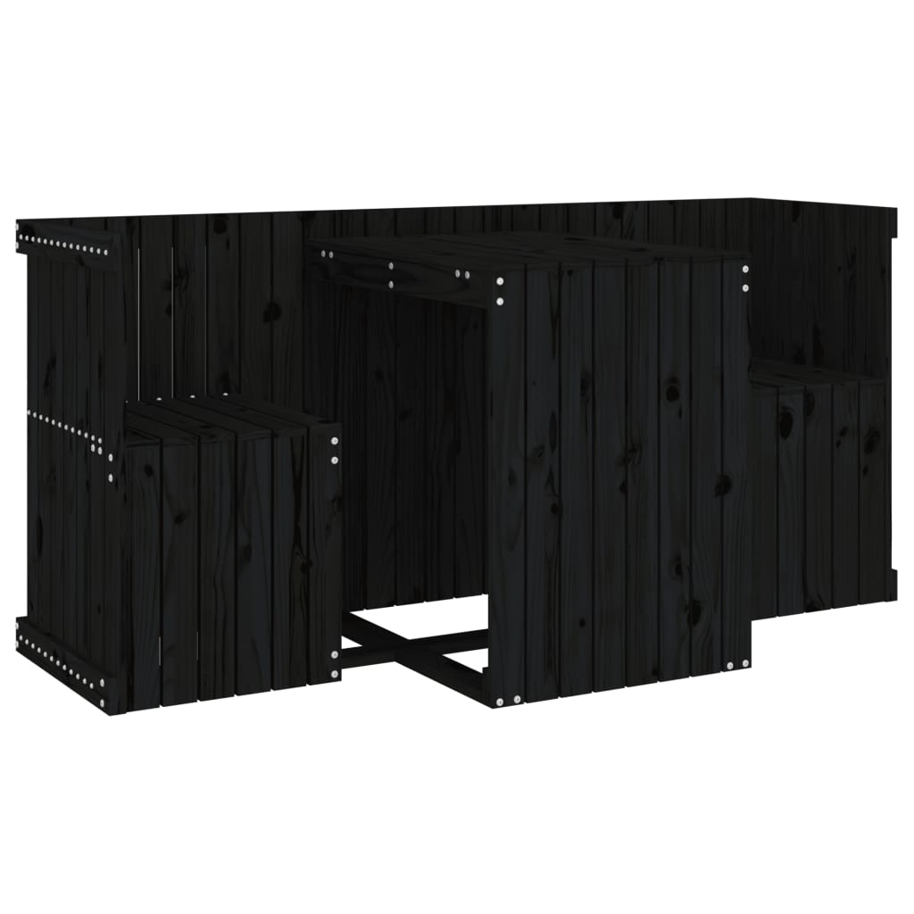vidaXL juego de balcón 2 plazas madera maciza de pino negro