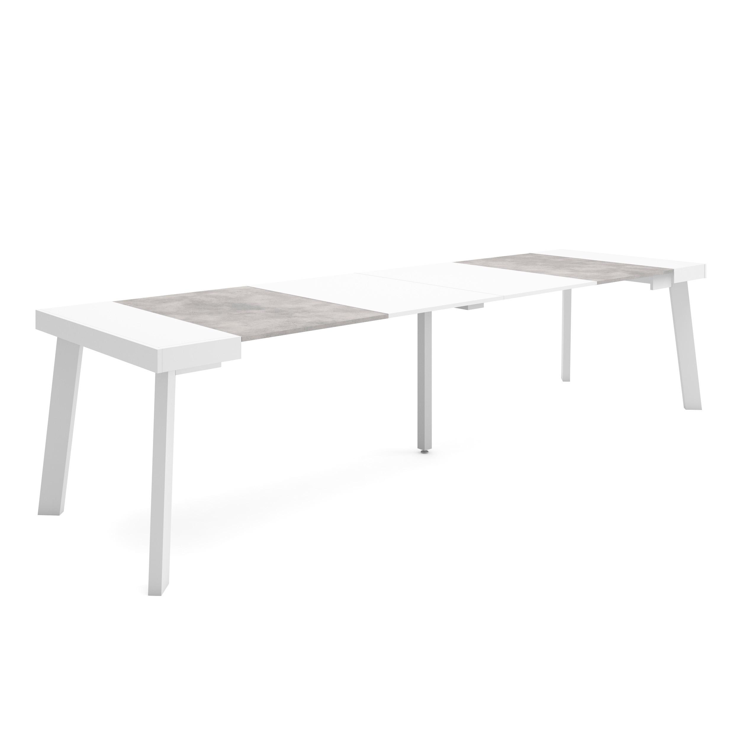 Mesa extensible, 58/302x90x73cm, blanco y cemento, patas de madera rf3109