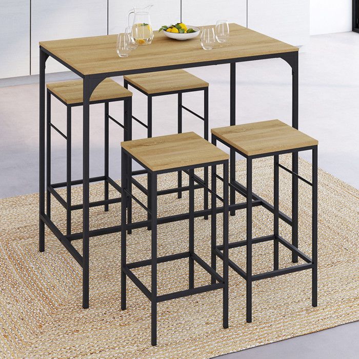 Mesa alta industrial - 4 taburetes - 100 cm