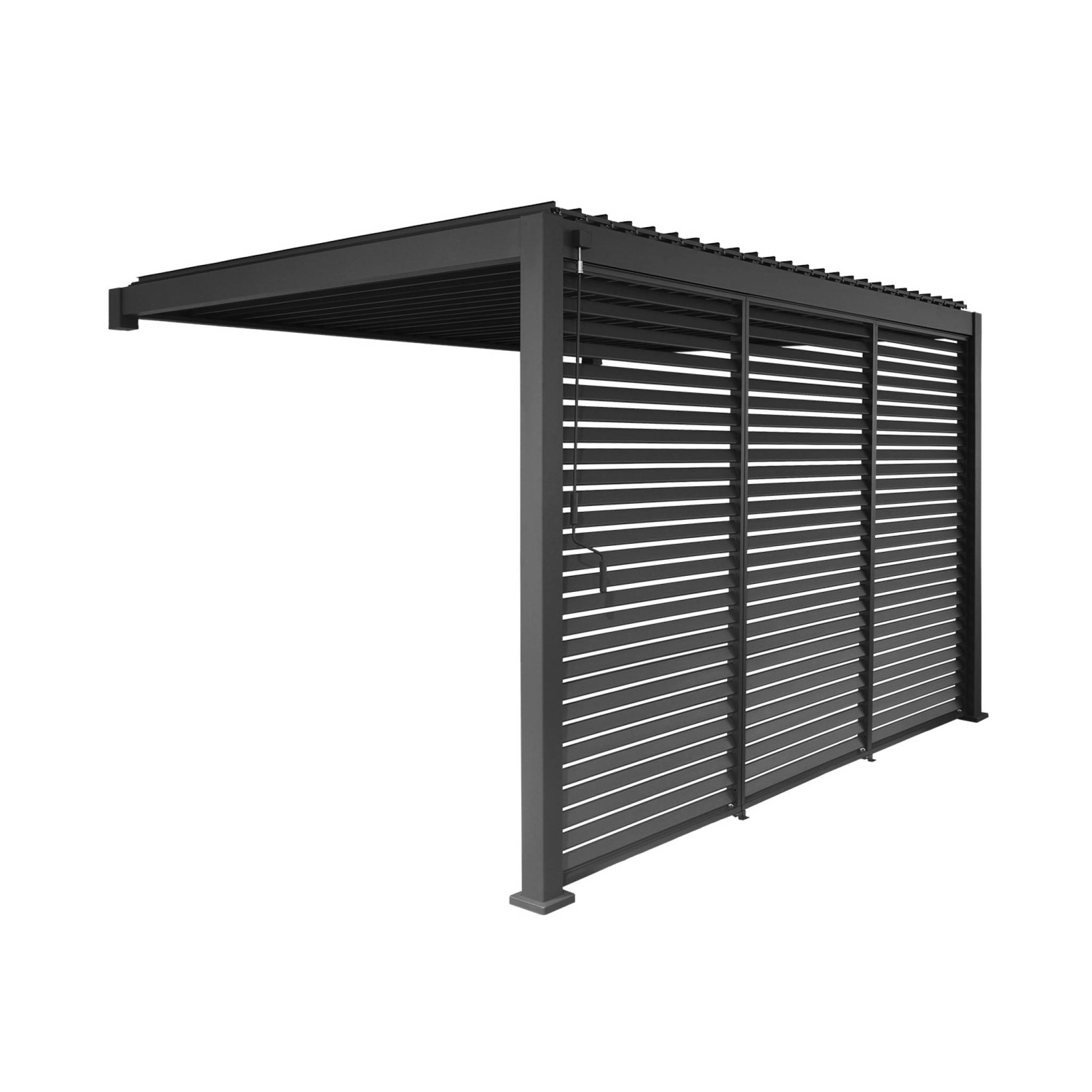 Pérgola bioclimática de aluminio adosada 3x4m + 3 persianas 1.3m, triomphe