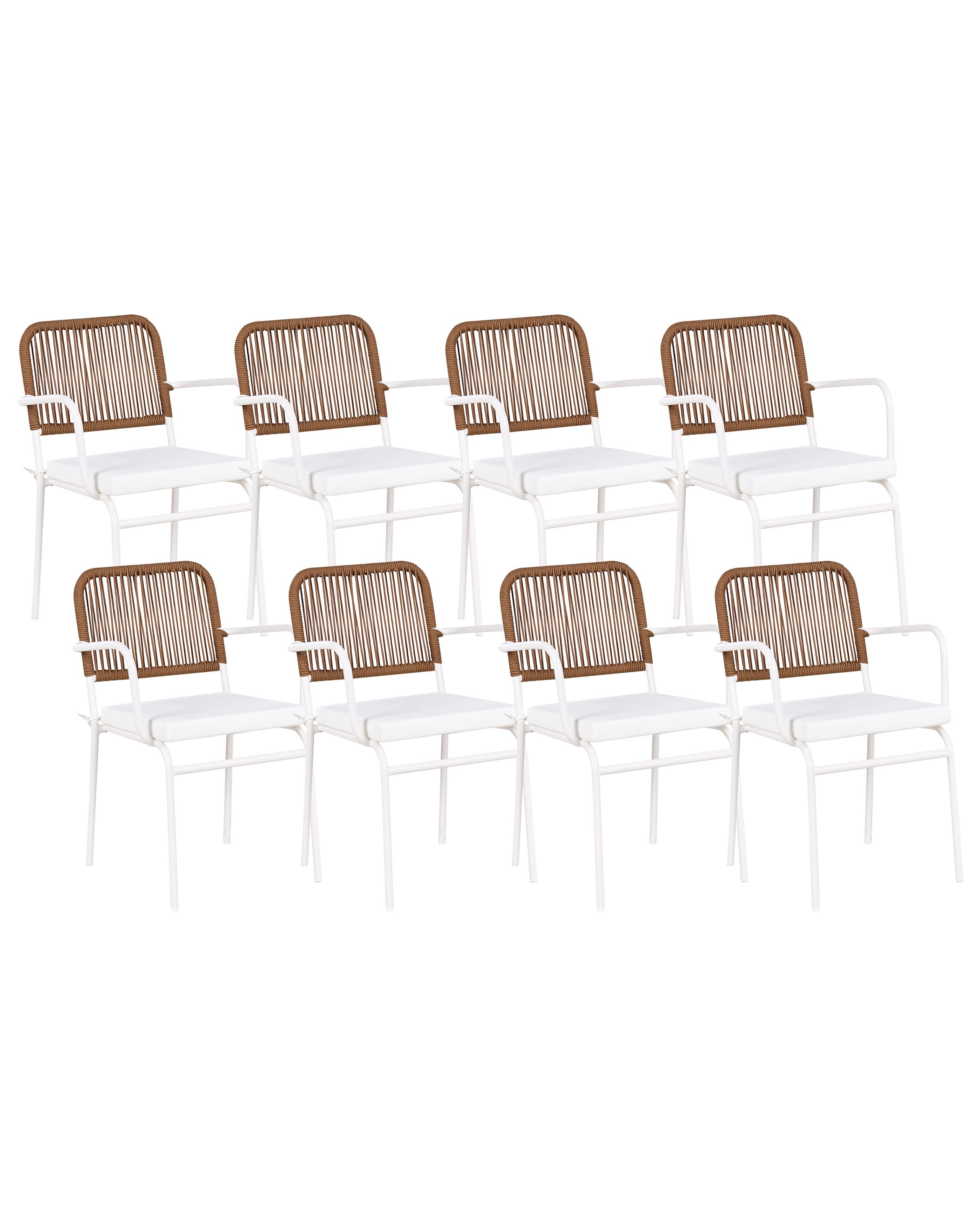 Conjunto de 8 sillas de jardín con cojines taceno metal blanco