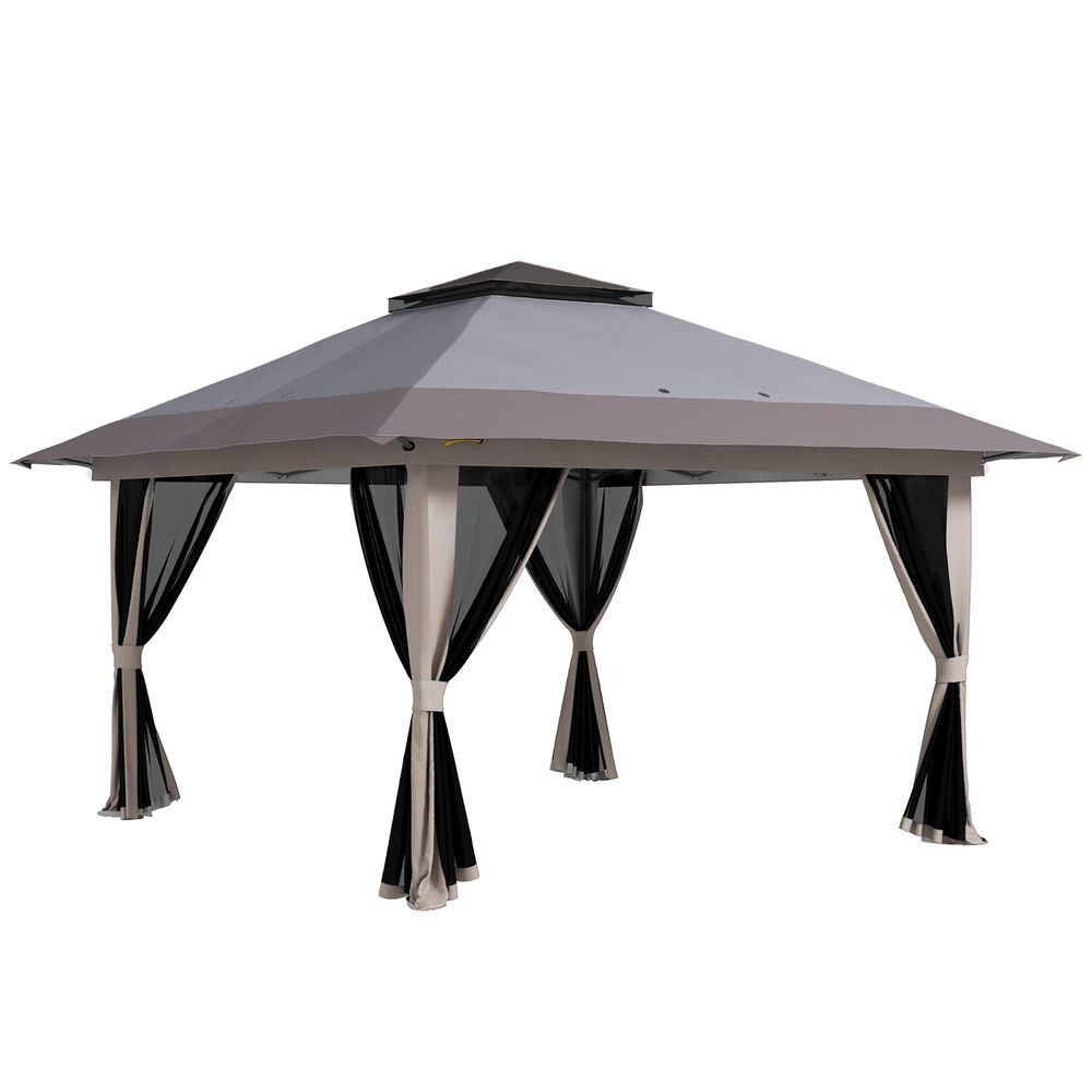 Carpa plegable 392x392x283 cm metal, poliéster color gris Outsunny