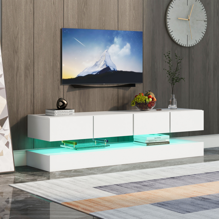 Mueble de tv suspendido con 4 cajones y luz LED blanco 25x130x33cm