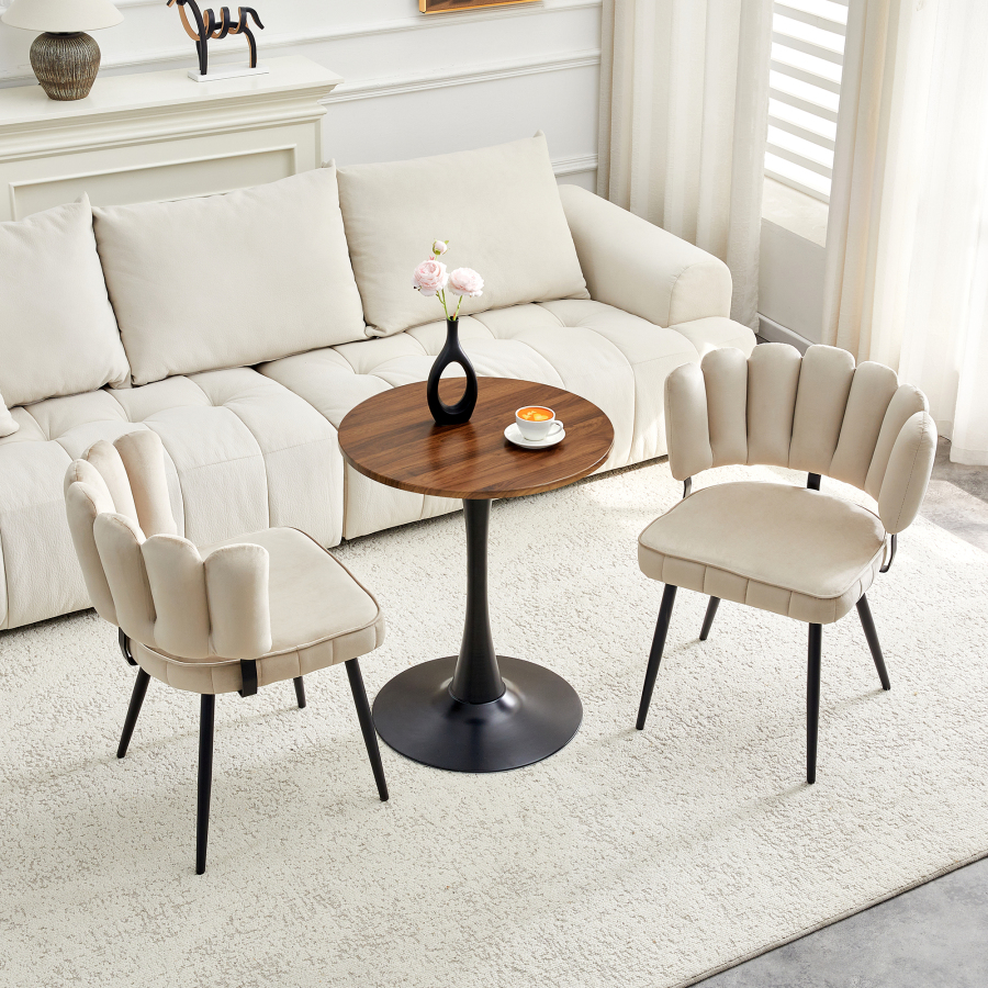 Conjunto de mesa redonda café claro y negro de mdf