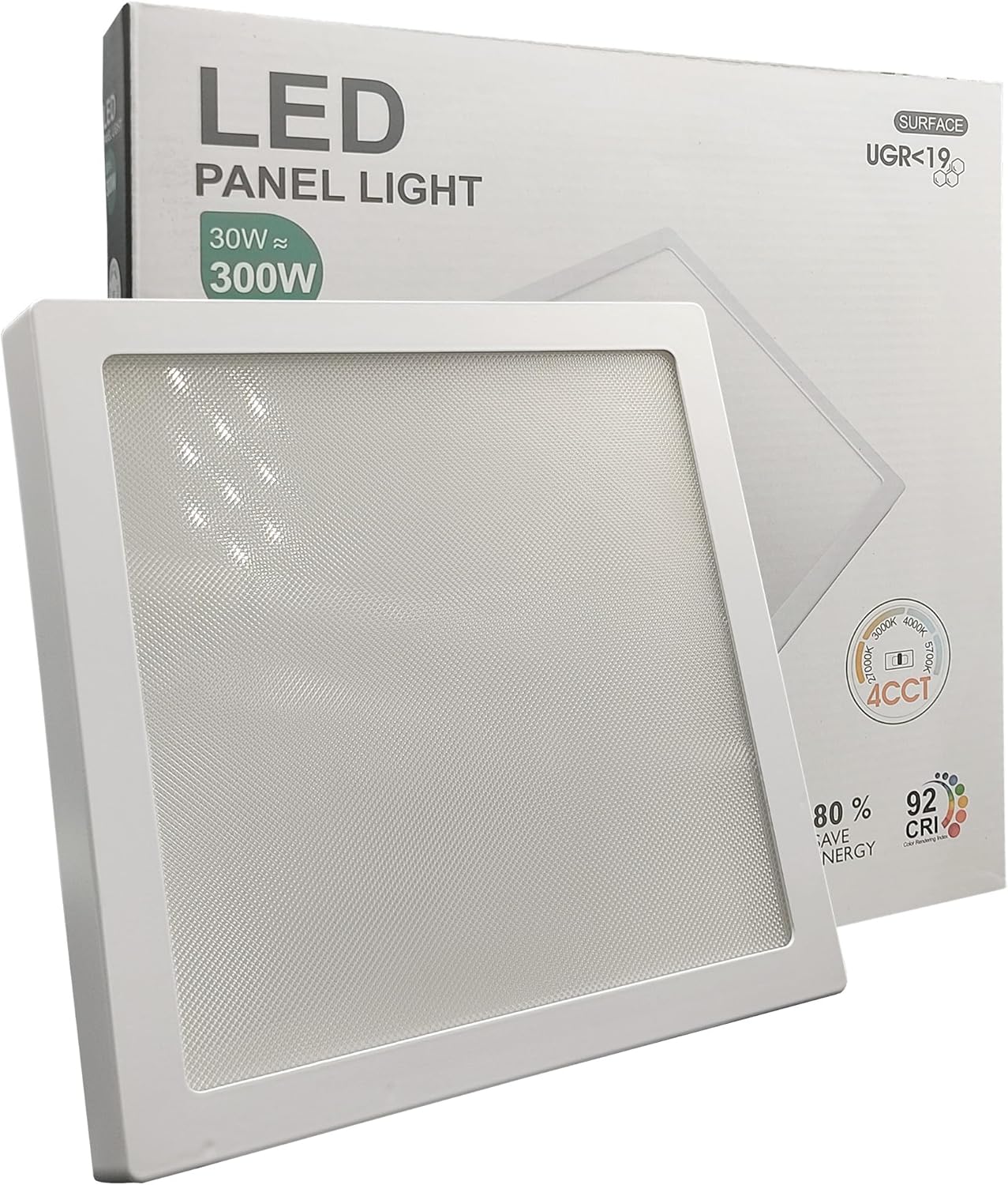 Plafón LED cuadrado 30w (300w), 3600lm, ø29cm, luz seleccionable 4cct