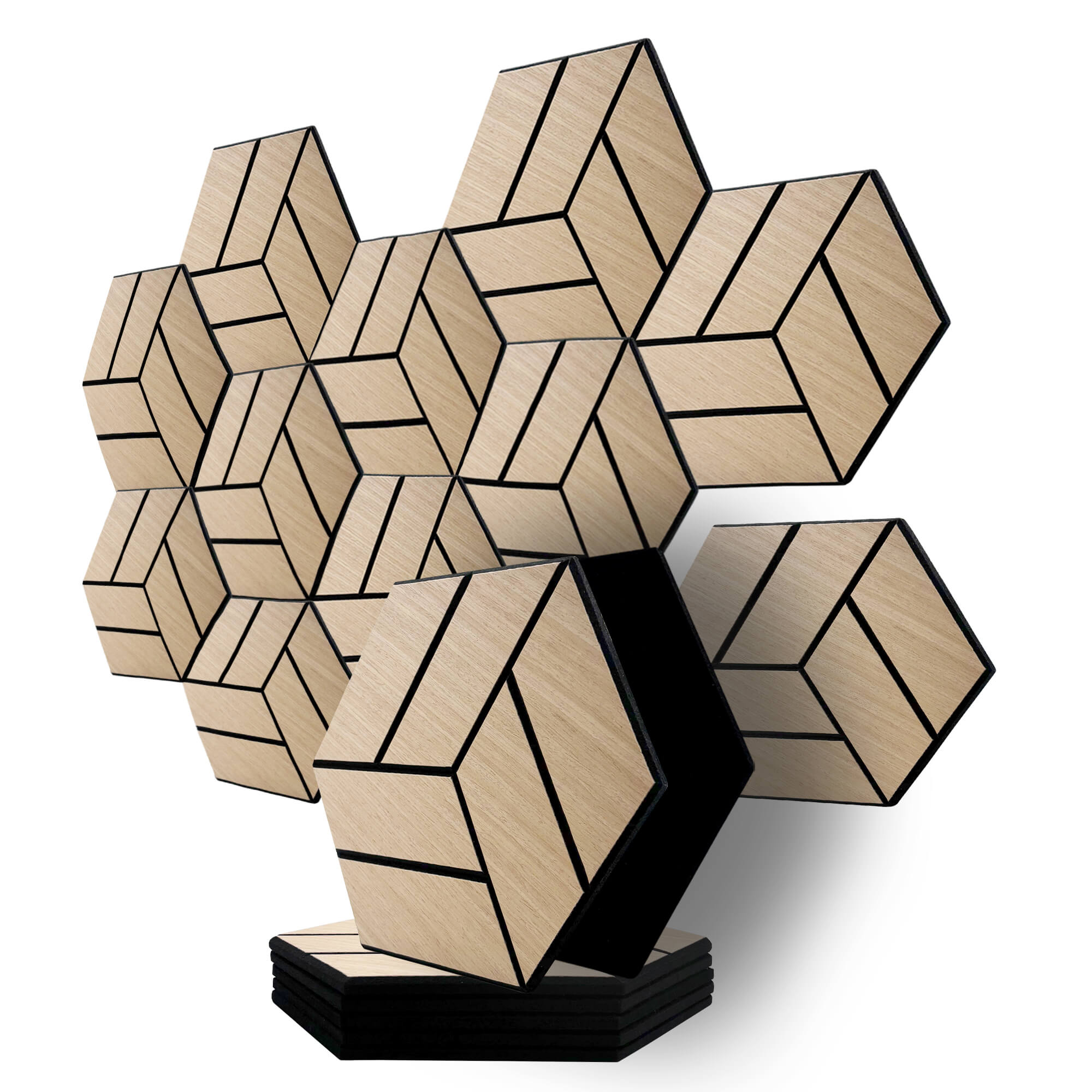 Pack 10 panel acústico pared hexagonal madera natural stavanger 30x30x1cm