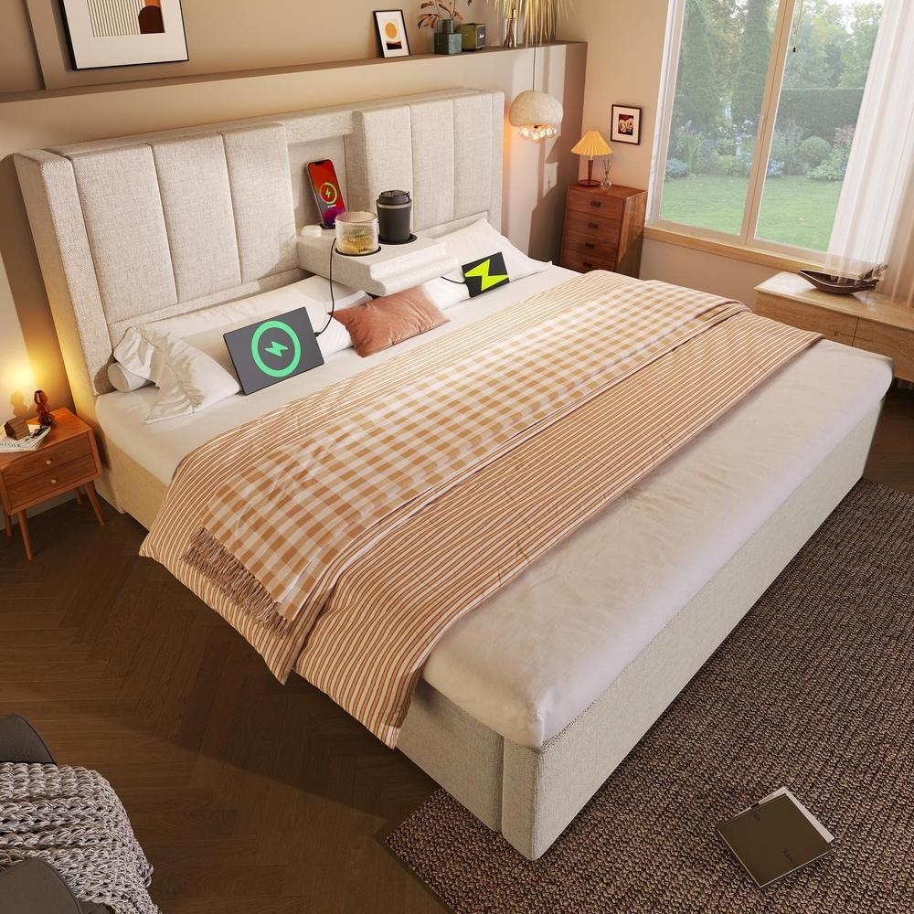 Cama doble tapizada con almacenaje 140x200cm beige