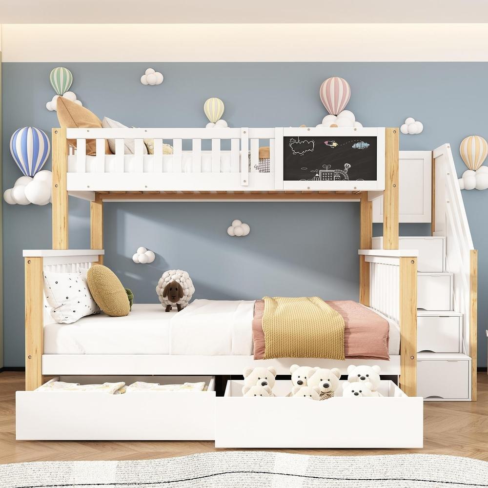 Litera infantil con escalera 90x200/140x200cm blanco-roble claro