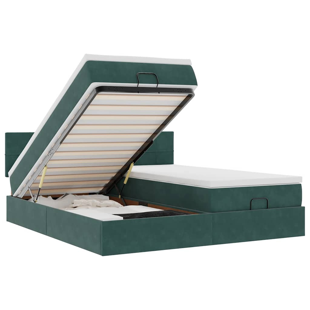 vidaXL estructura de cama otomana colchones terciopelo verde oscuro