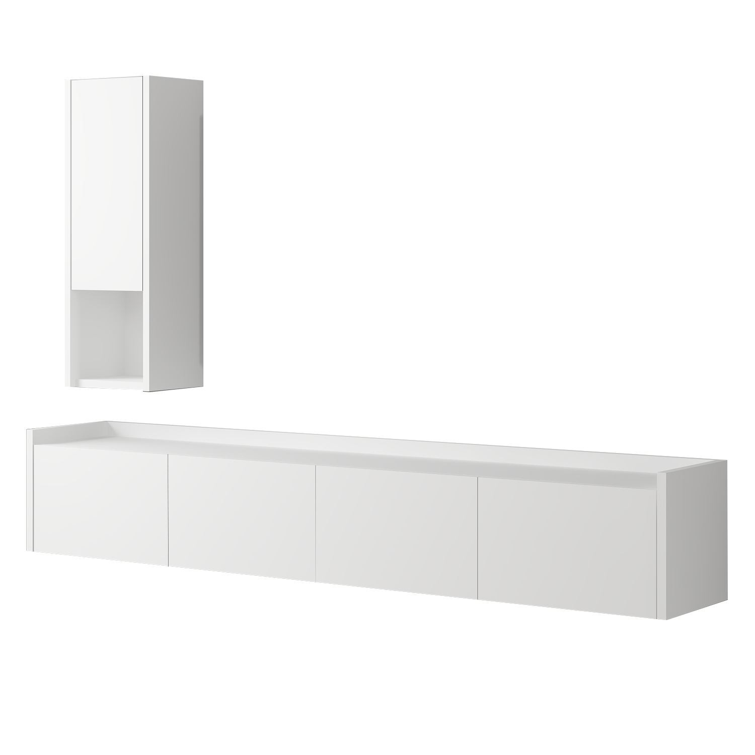 Mueble tv "sema" de madera con estante de pared - 160 x 30 x 35 cm - blanco