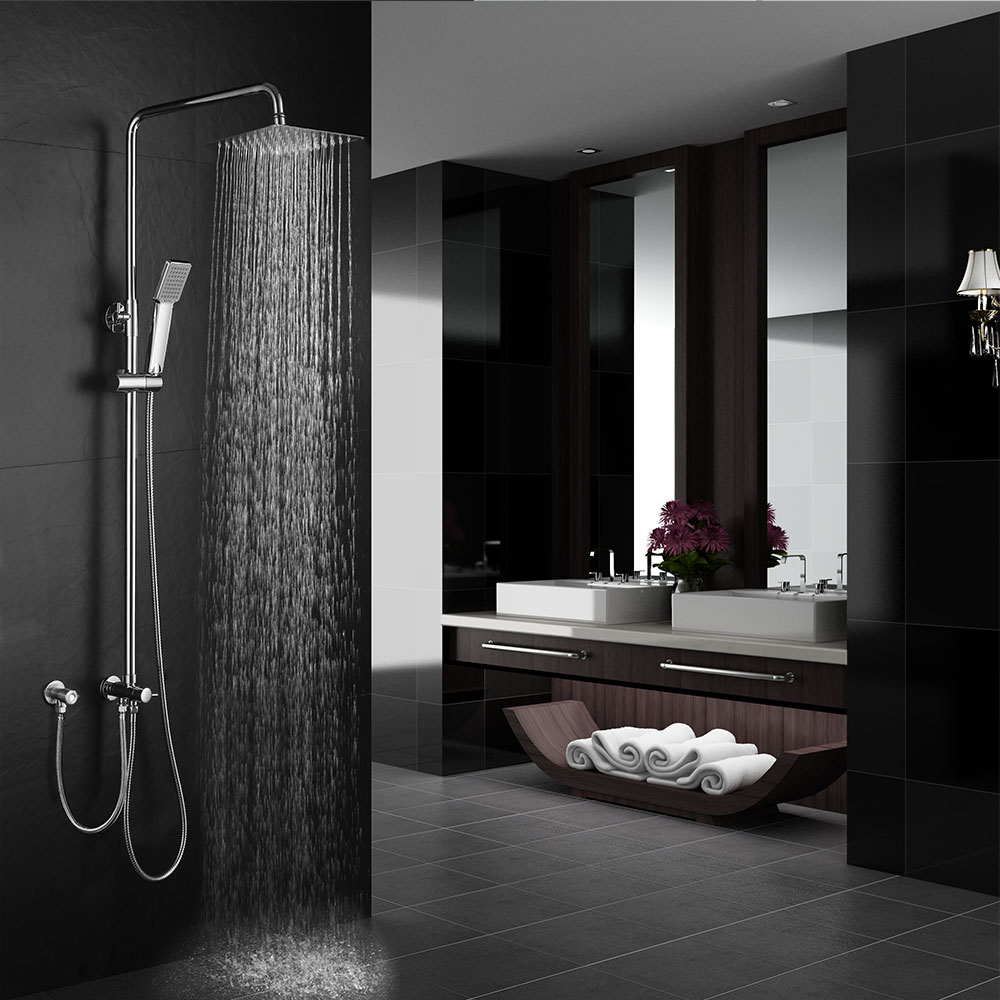 Kibath columna ducha extralarga sin grifería cuadrada de 100-150 cm cromo