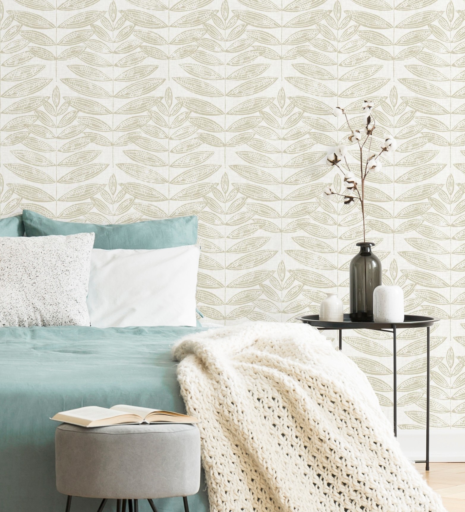 Papel pintado gaulan lavable hojas beige de estilo 5.23m²