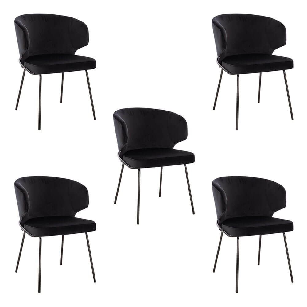 Silla de comedor de terciopelo amara - lote de 5 negro