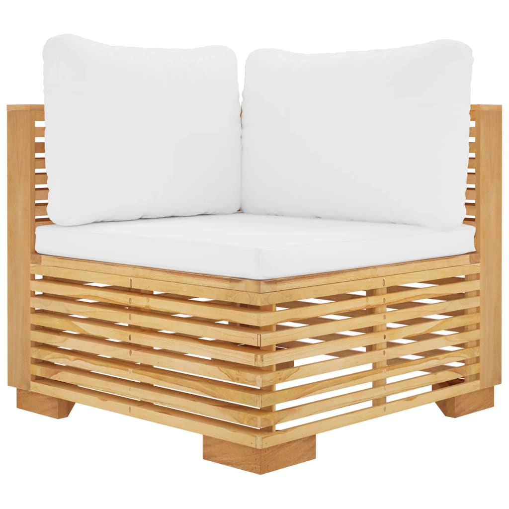 vidaXL sofá esquina jardín con cojines color crema madera maciza teca