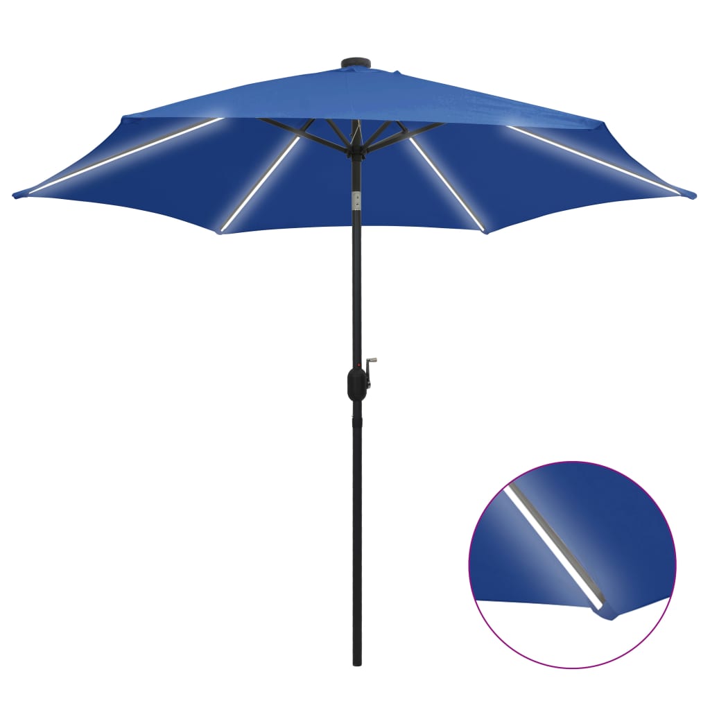 Sombrilla de jardín luces LED palo de aluminio azul 300 cm eerf6533