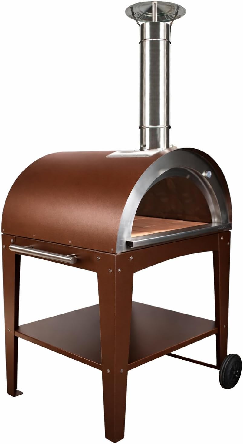 Horno de leña exterior chef junior óxido con mesa para pizzas y pan