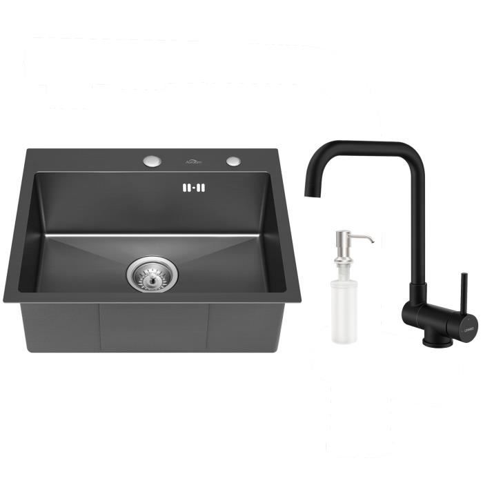 Fregadero - inox - 55x45x18,5cm - negro - grifo plegable - distribuidor de