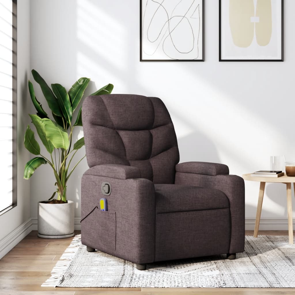 Sillón de masaje reclinable de tela marrón oscuro qweo2158