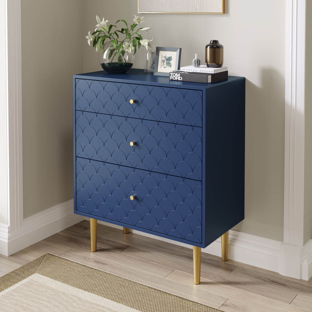 Cajonera para dormitorio 3 cajones azul marino 89x75x40cm