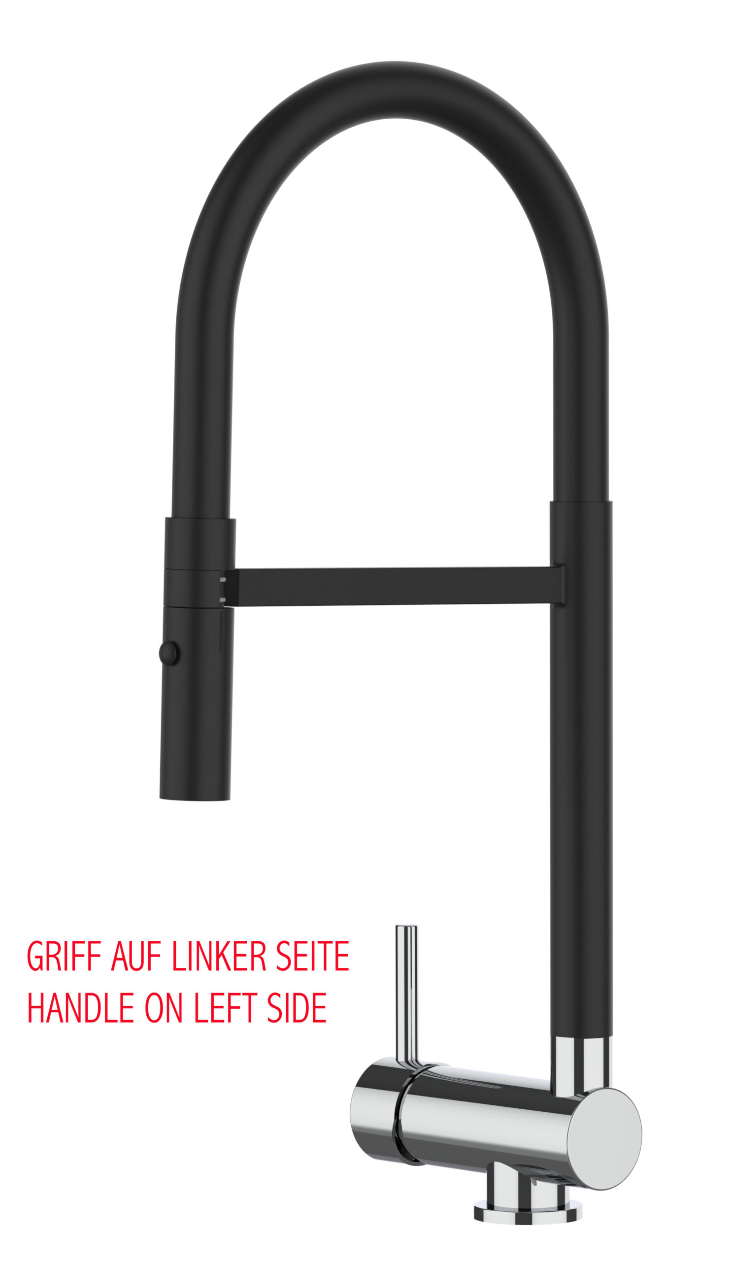 Grifo cocina abatible 6cm cromo y negro ducha 2chorros mando a izquierda