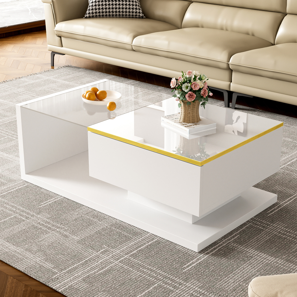 Mesa de centro con LED vidrio blanco 32,5x90x50cm