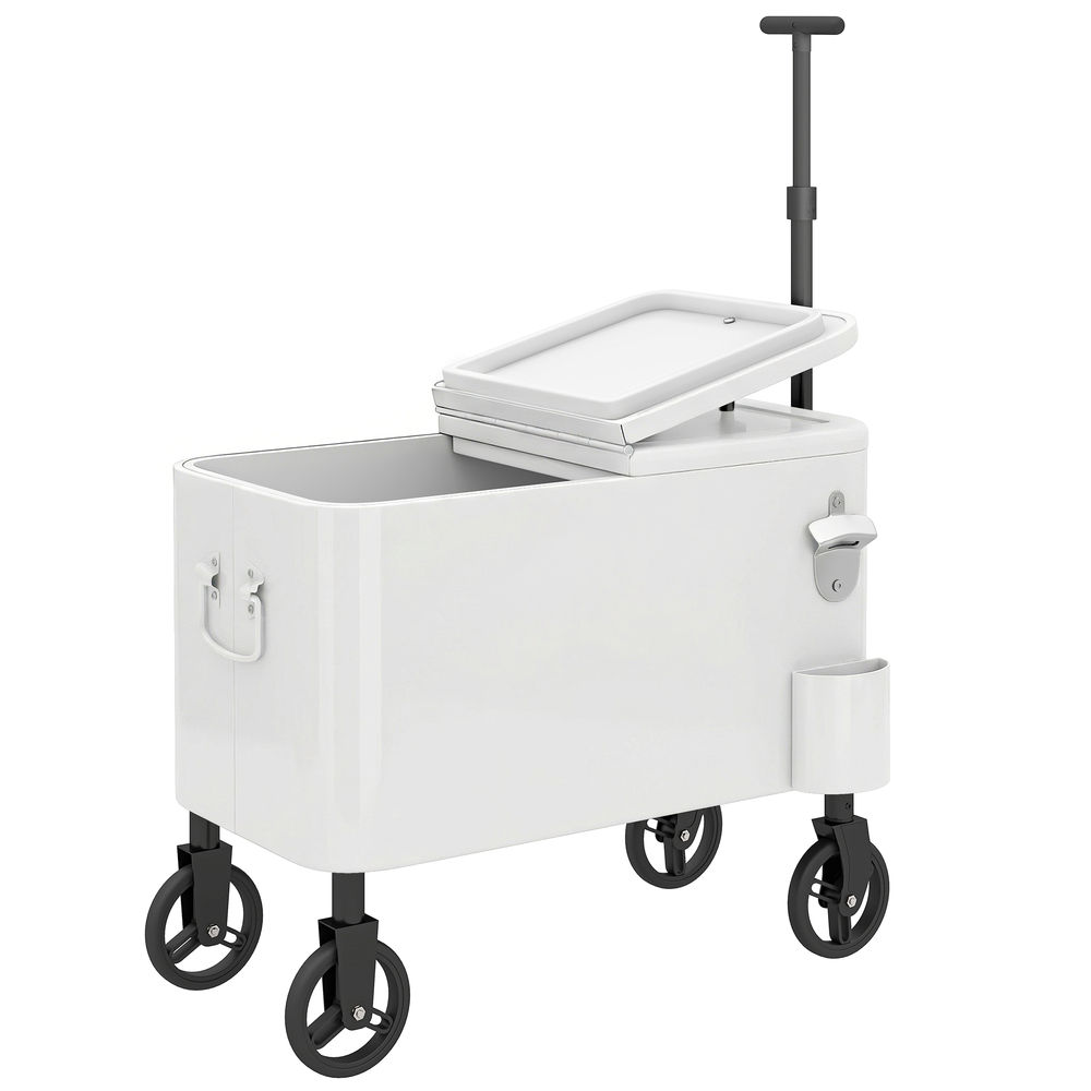 Carrito nevera 75x35x120 cm acero, pu color blanco Outsunny, hogar - cocina