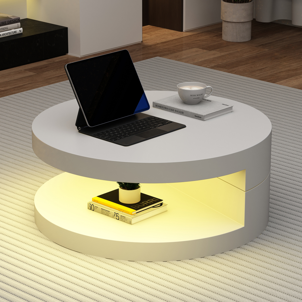 Mesa de centro giratoria con iluminación LED mdf blanco 35,5x70x70cm