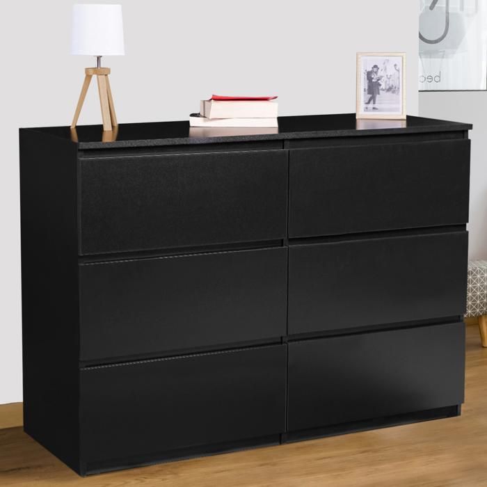 Cómoda negra de madera tomi de 110 cm con 6 cajones