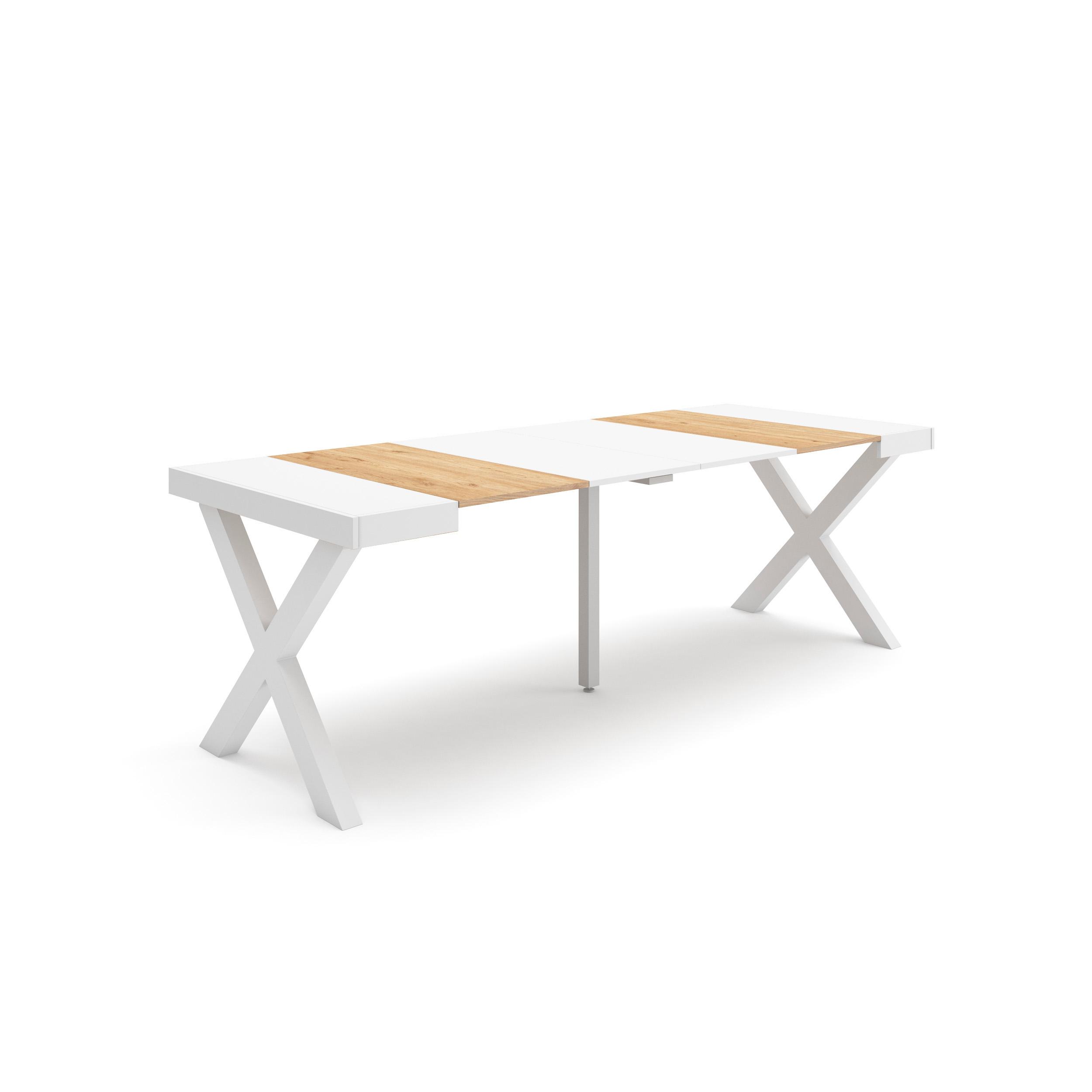Mesa extensible, 58/222x90x73cm, roble y blanco, patas madera maciza rf2837