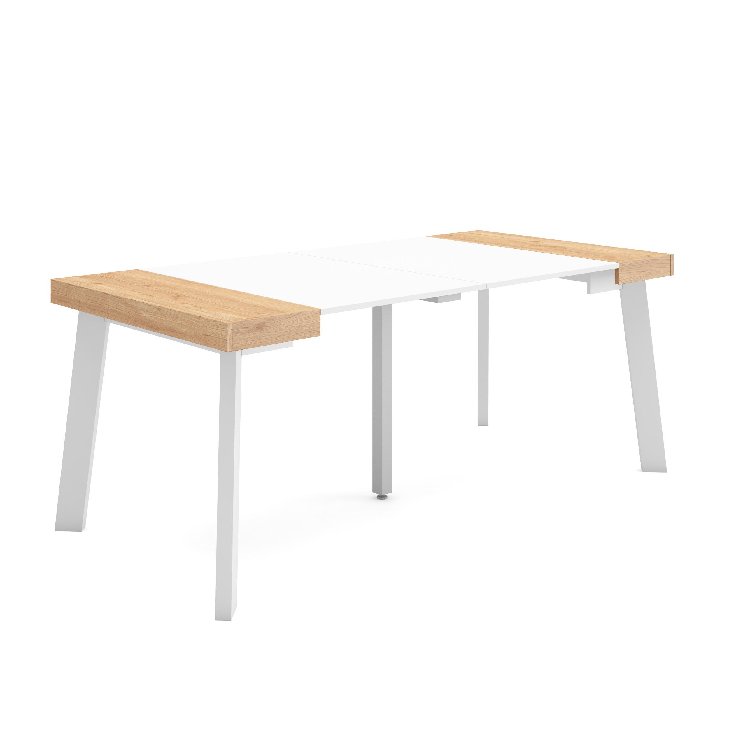 Mesa extensible, 180x90x73cm, roble y blanco, patas de madera rf2989
