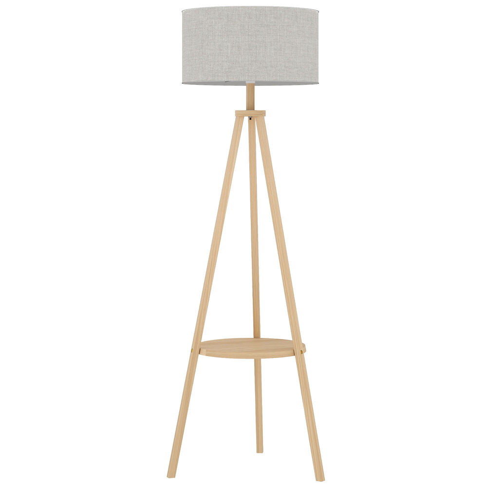 Lámpara de pie 48x48x153 cm madera, lino bicolor Homcom