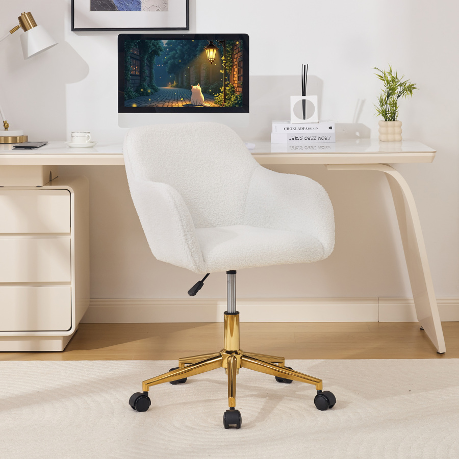 Silla de oficina teddy marfil giratoria ajustable en altura con base dorada