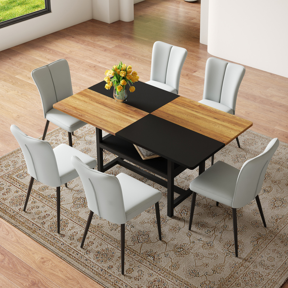 Mesa de comedor con 4 sillas y estante mdf marrón negro 160cm