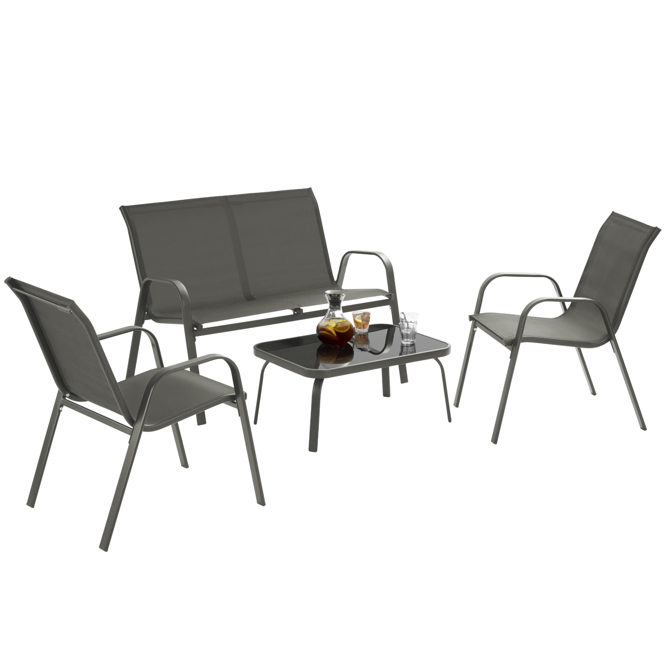 Conjunto de jardín, 4 personas, 2 sillas con banco y mesa, antracita