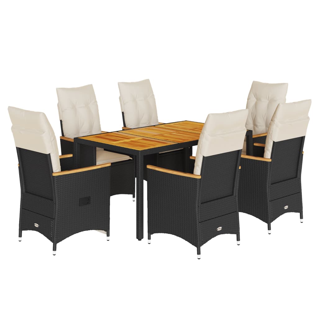 vidaXL set de comedor de jardín 7 pzas y cojines ratán sintético negro