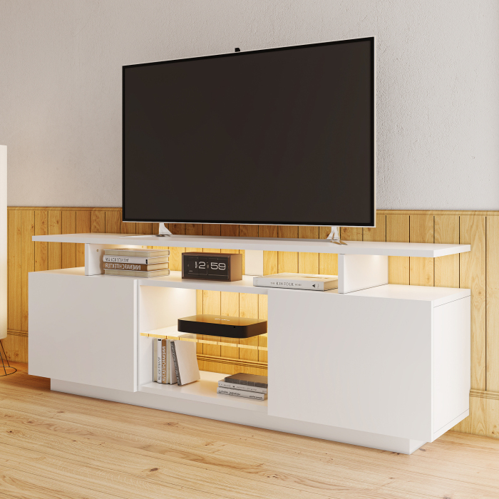 Mueble de tv con LED para salón 2 puertas blanco 55x140x35cm