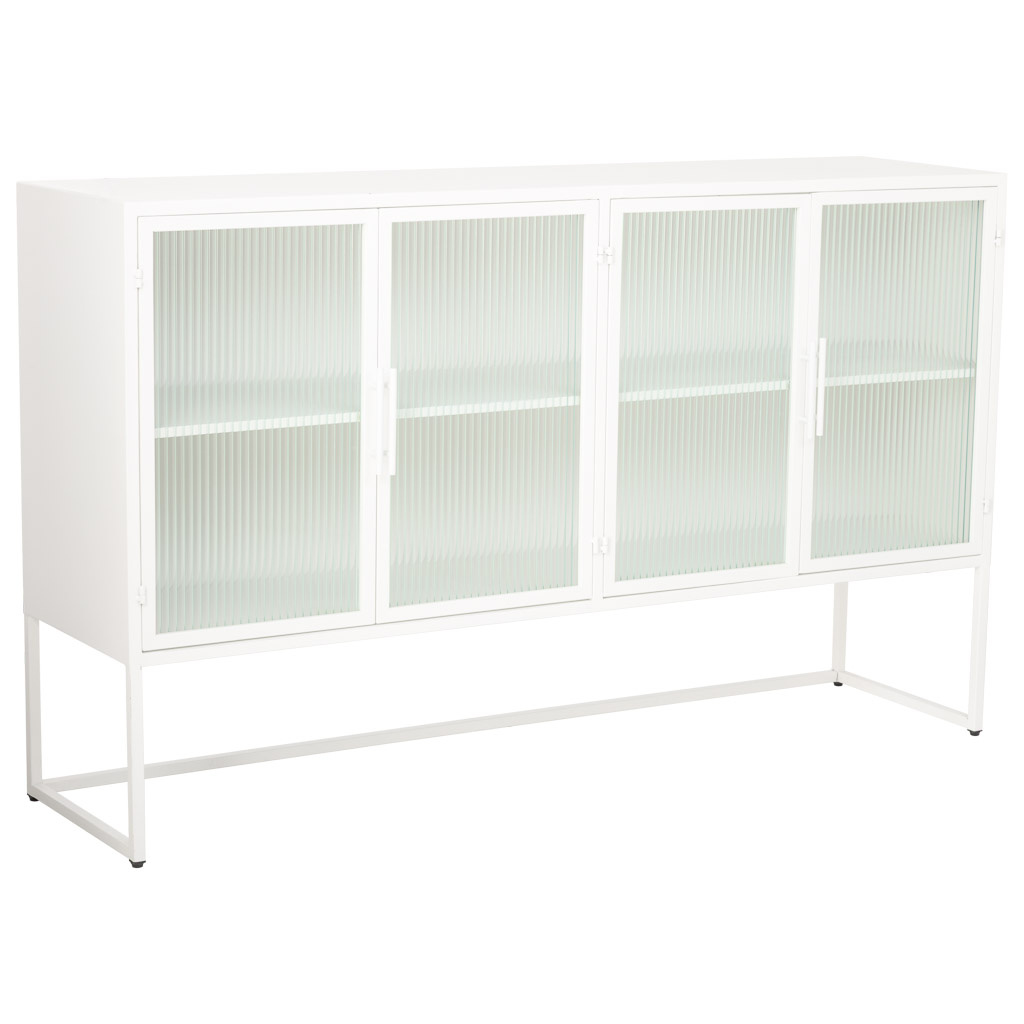 Aparador de metal blanco con 4 puertas, medidas 38,5x150x90,5cm