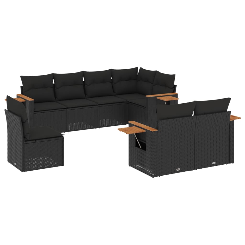 vidaXL set de sofás de jardín 8 piezas y cojines ratán sintético negro