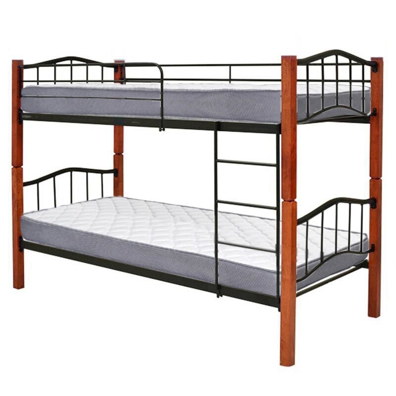 Litera doble cama 90cm madera y metal roble + 2 colchones (90x190 cm)