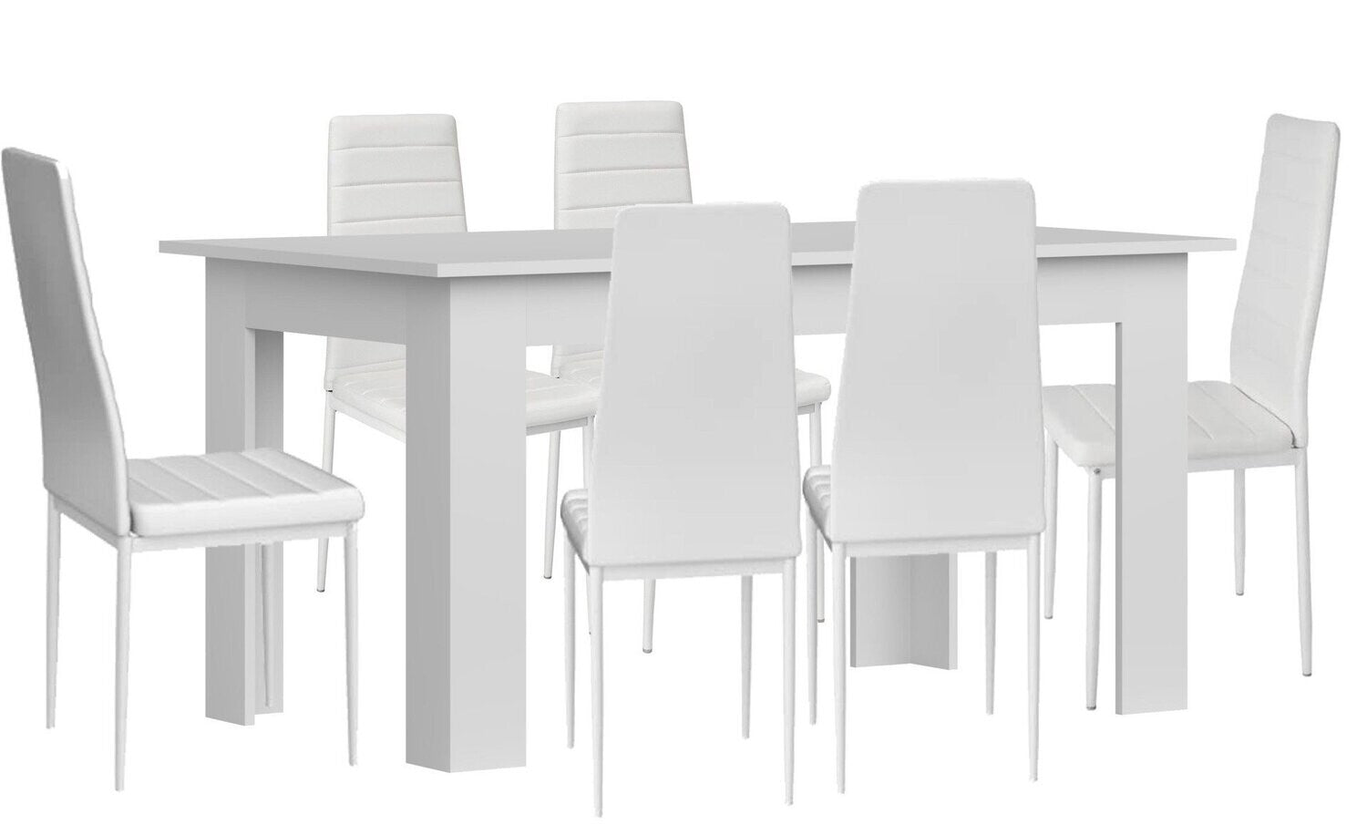 Pack mesa de comedor o cocina blanco + 6 sillas en polipiel/metal blanco
