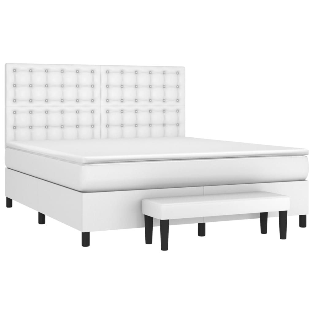 vidaXL cama box spring con colchón cuero sintético blanco 180x200 cm