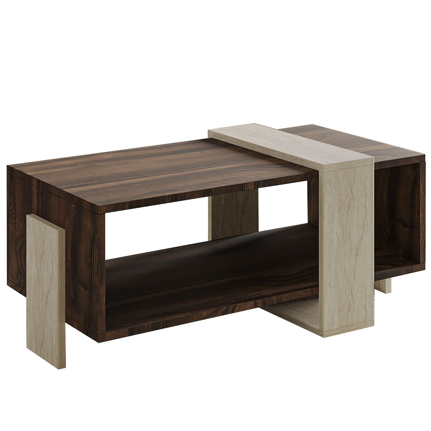 Mesa baja de madera "meleni" - 90 x 49 x 40 cm - travertino